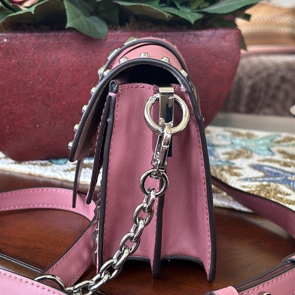 Brand New Michael Kors Pink Leather Greenwich Convertible Studded Shoulder Bag - Picture 8 of 16